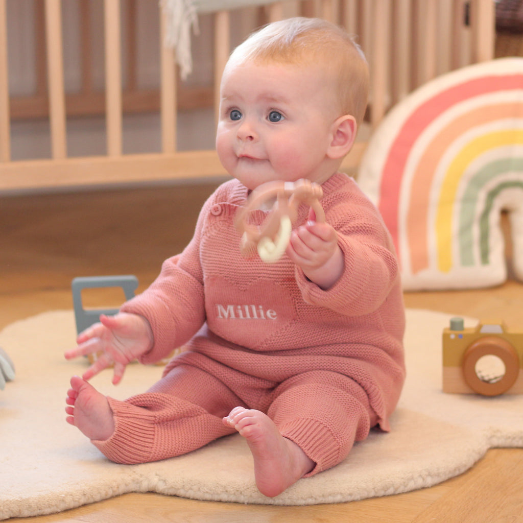 Personalised Pink Knitted New Born Baby Twin Set