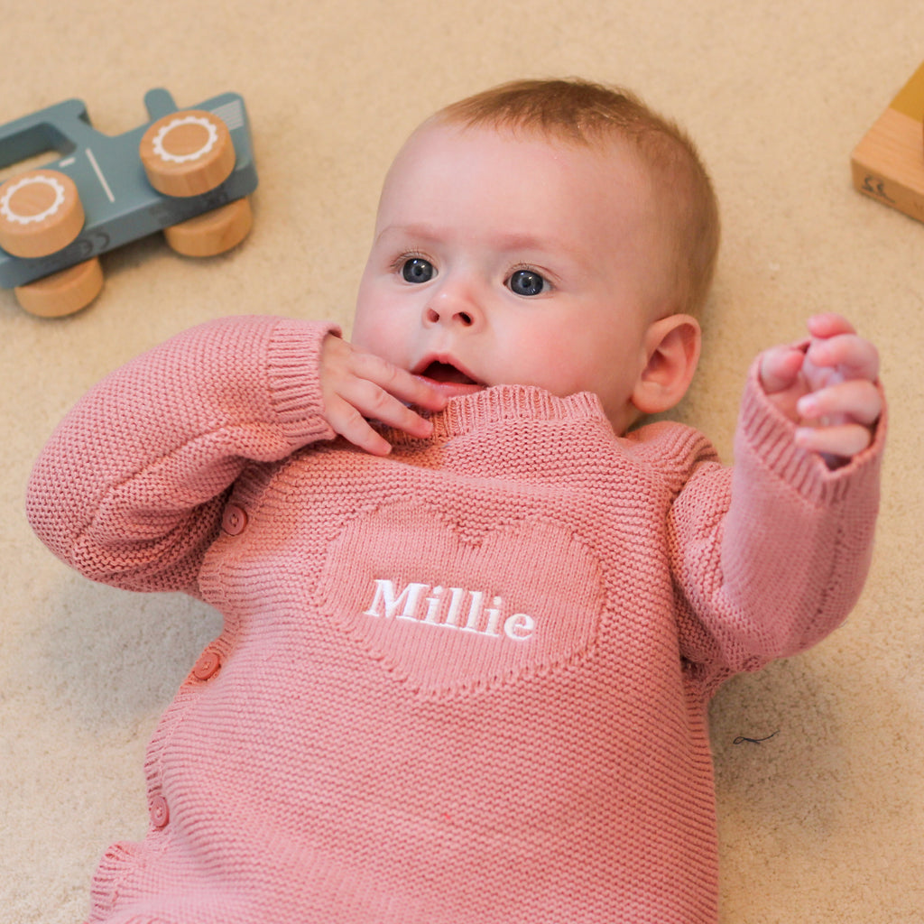 Personalised Pink Knitted New Born Baby Twin Set