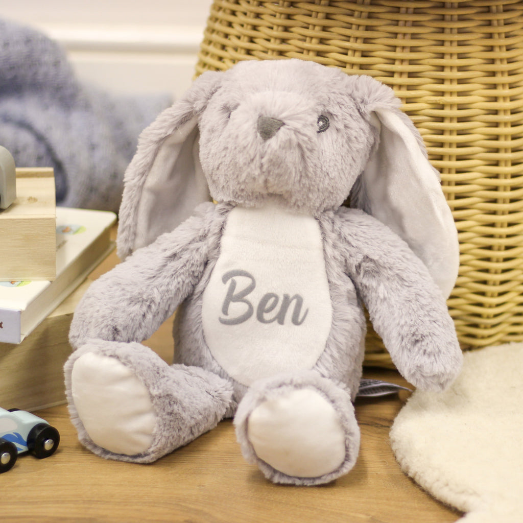 Personalised Grey Bunny Soft Toy For Baby