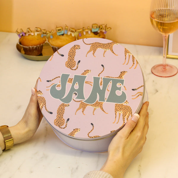 Personalised Leopard Cake Tin Small And Large Bundle