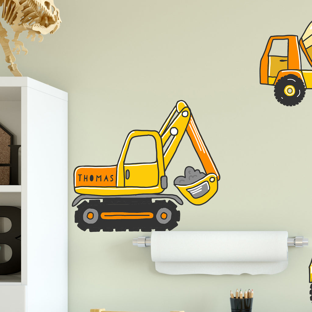 Personalised Set Of Three Diggers Wall Sticker Decor