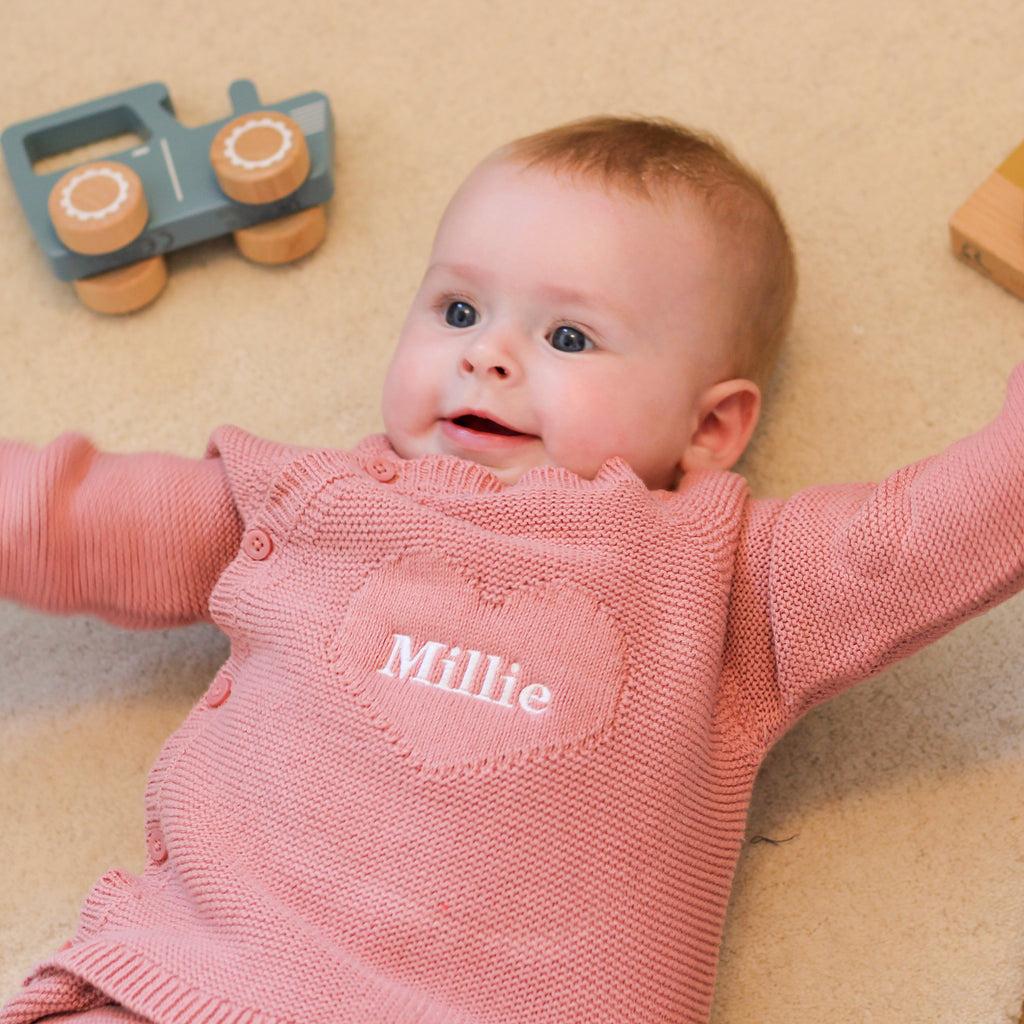 Personalised Pink Knitted New Born Baby Twin Set