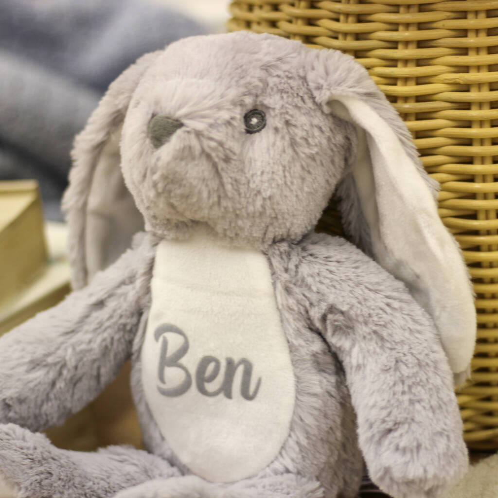 Personalised Grey Bunny Soft Toy For Baby