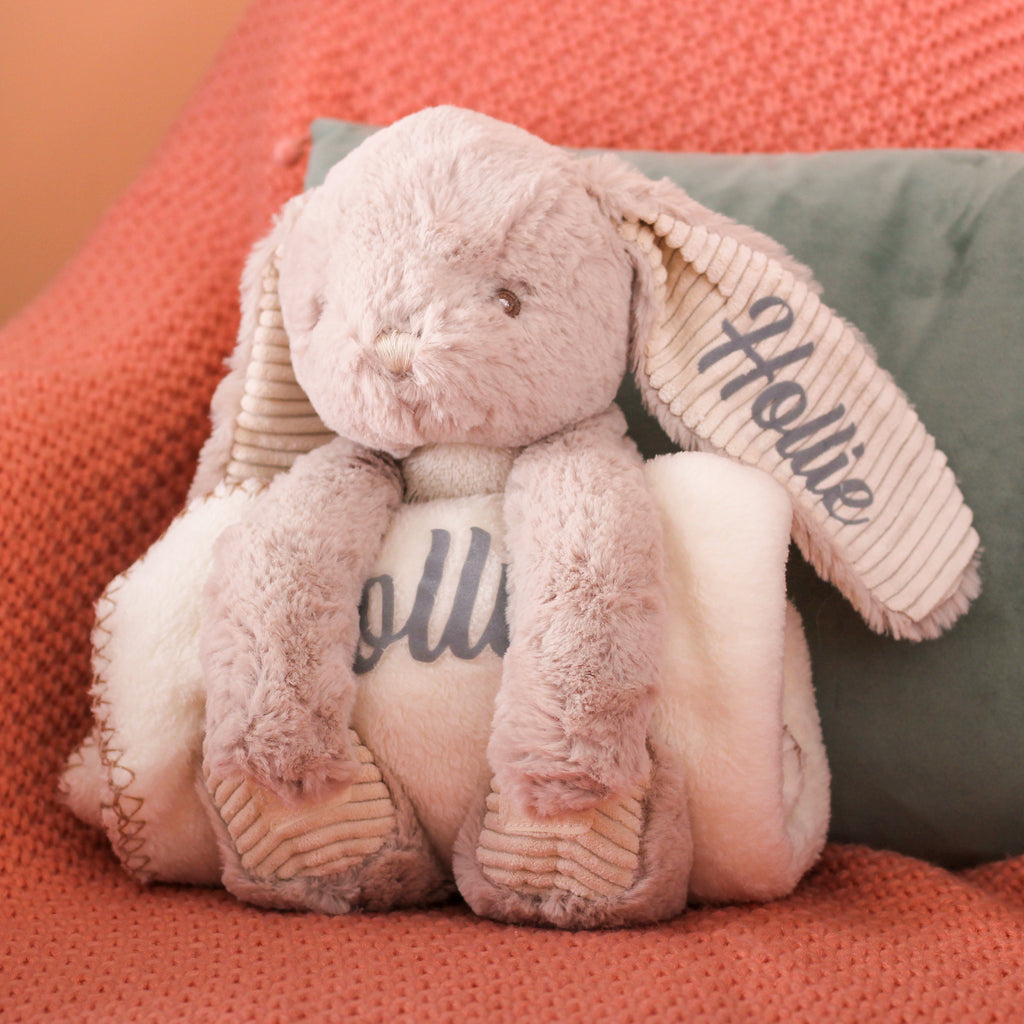 Personalised Rabbit And Matching Blanket Soft Toy