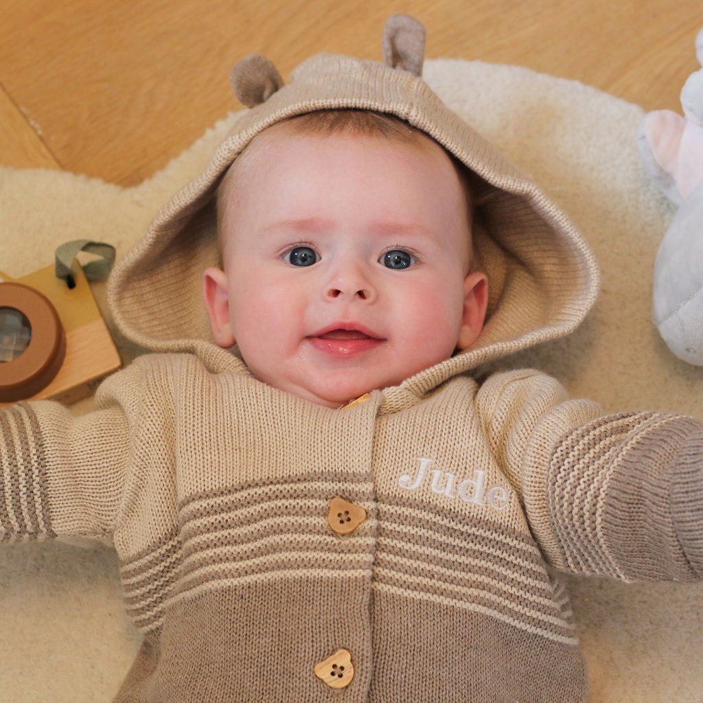 Personalised Knitted Bear Two Piece Baby Clothing Set