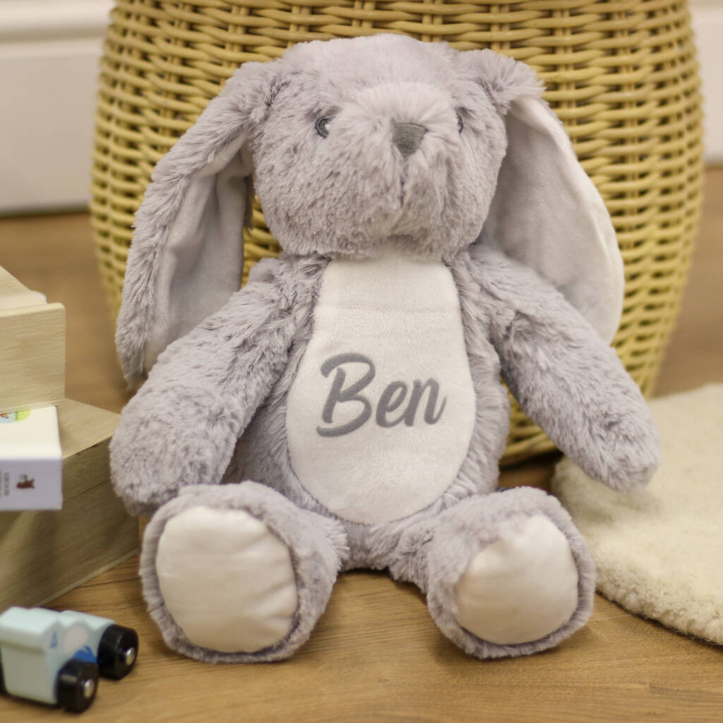 Personalised Grey Bunny Soft Toy For Baby