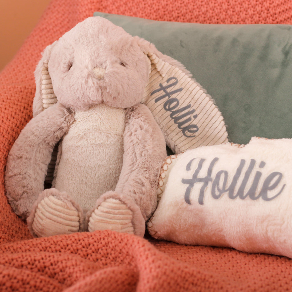 Personalised Rabbit And Matching Blanket Soft Toy