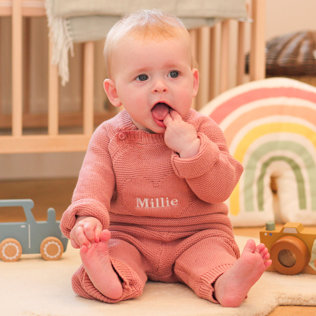 Personalised Pink Knitted New Born Baby Twin Set