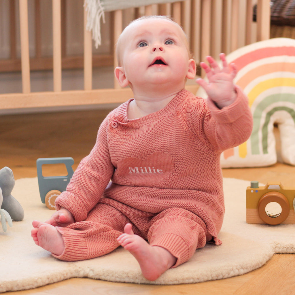 Personalised Pink Knitted New Born Baby Twin Set