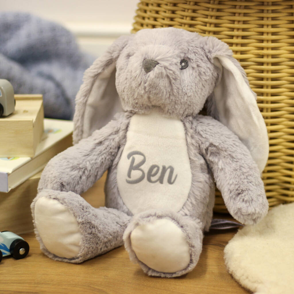 Personalised Grey Bunny Soft Toy For Baby