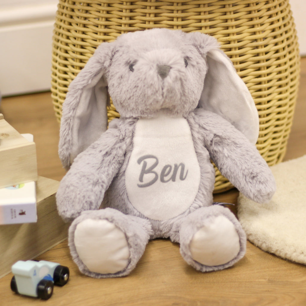 Personalised Grey Bunny Soft Toy For Baby