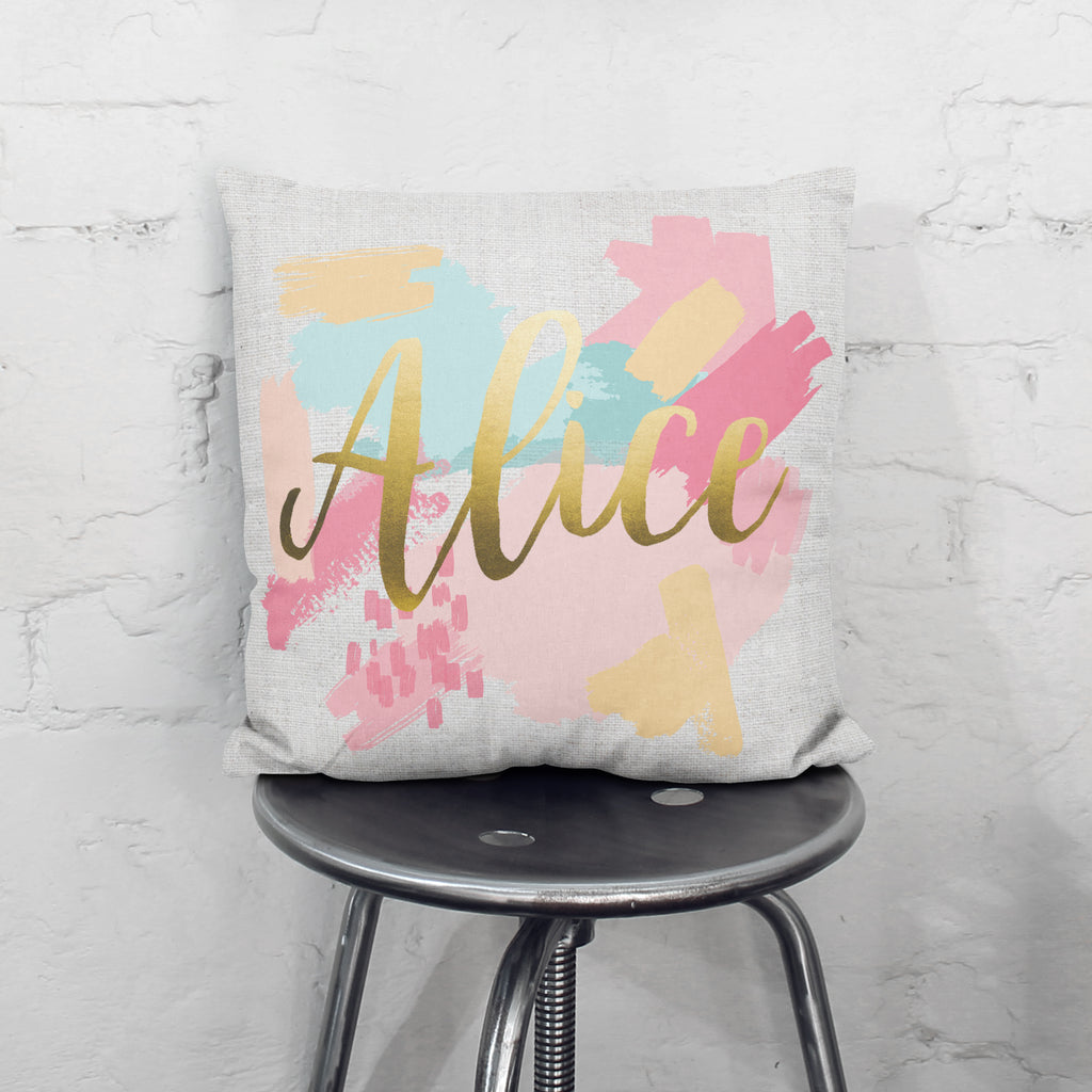 Personalised Metallic Paint Strokes Cushion