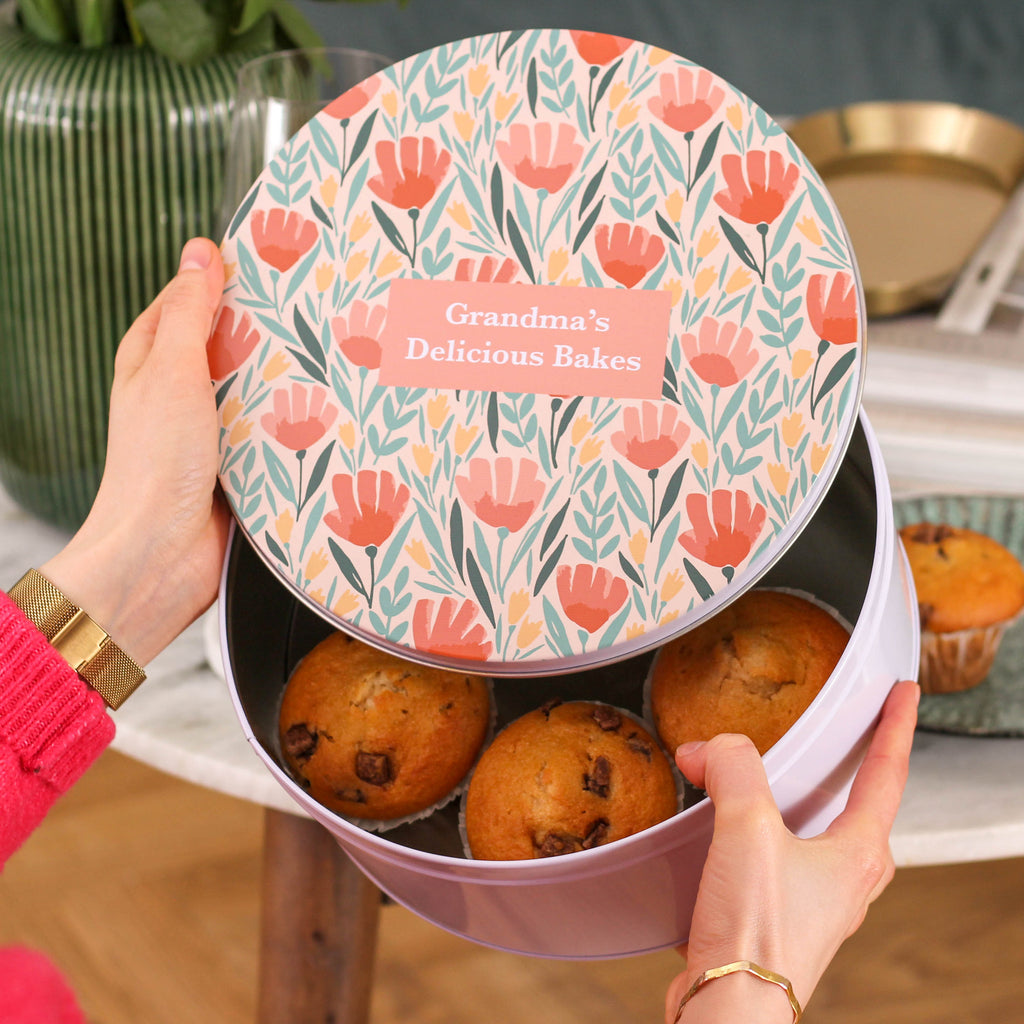 Personalised Grandma's Bakes Floral Cake Tin For Baking