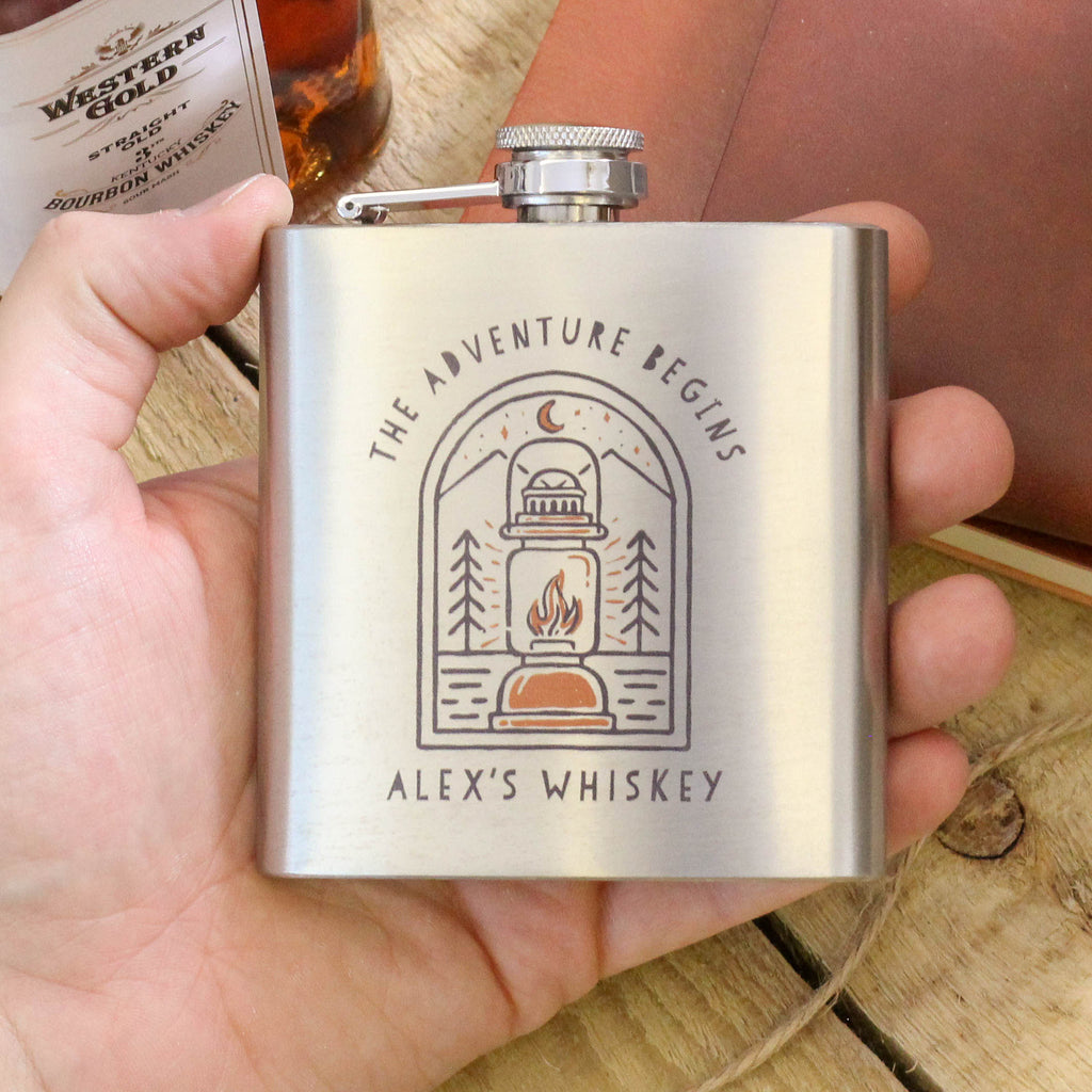 Personalised Lantern Hip Flask For Camping Adventure