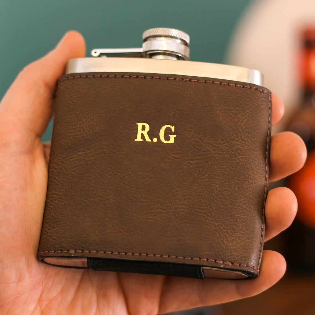 Personalised Foiled Leather Hip Flask Birthday Gift