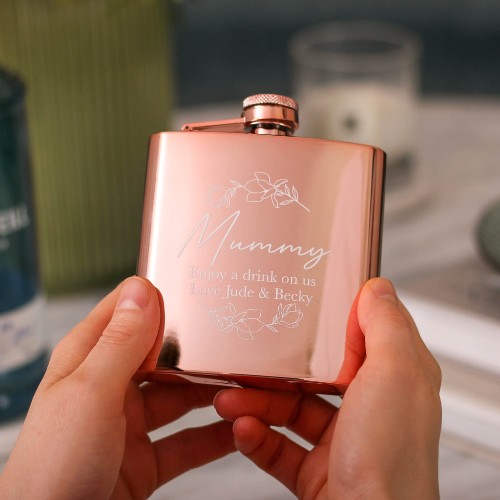 Personalised Floral Hip Flask Gift For Her