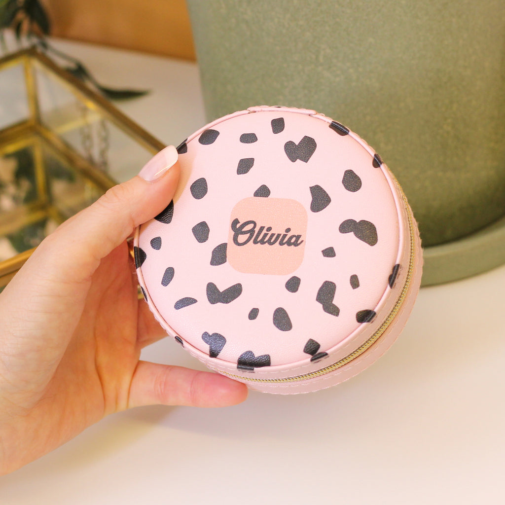 Personalised Dalmatian Dot Jewellery Box Round