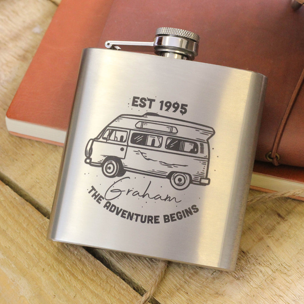 Personalised Campervan Adventure Hip Flask Camping Gift