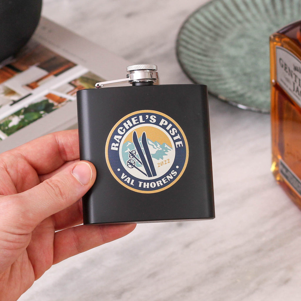 Personalised Ski Hip Flask Travel Gift For Birthday