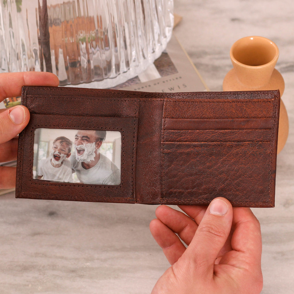 Personalised Mens Leather Wallet And Photo Keepsake