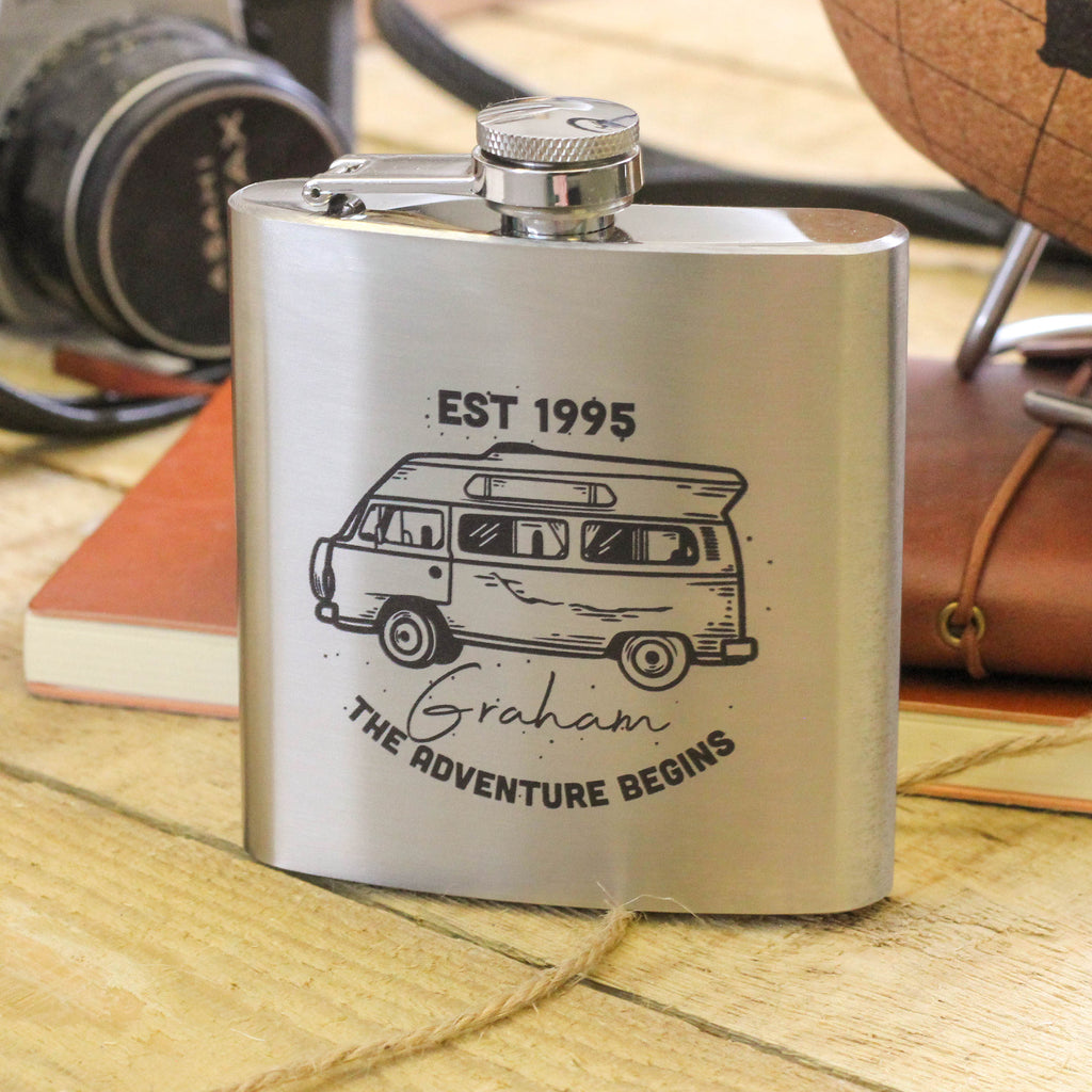 Personalised Campervan Adventure Hip Flask Camping Gift