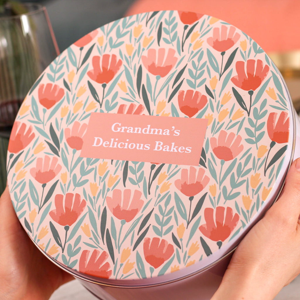 Personalised Grandma's Bakes Floral Cake Tin For Baking