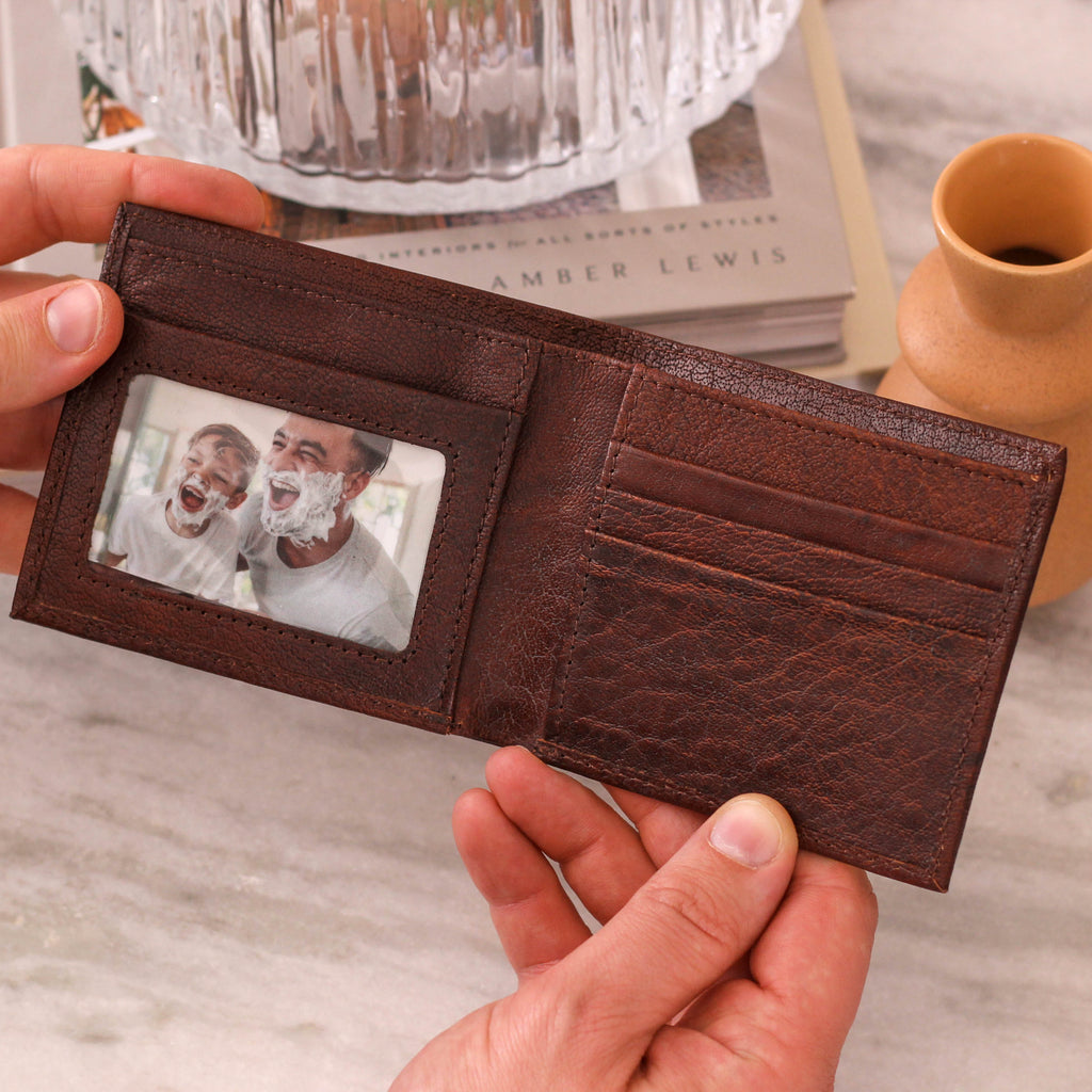 Personalised Mens Leather Wallet And Photo Keepsake