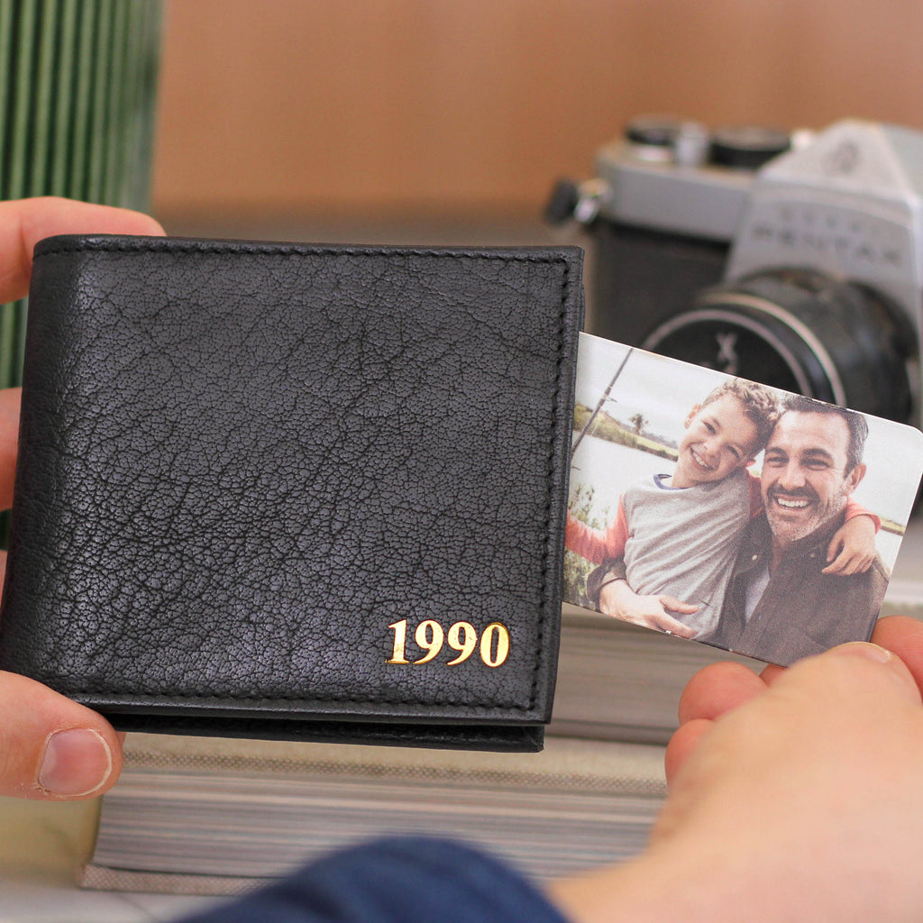 Personalised Birth Year Leather Wallet With Photo