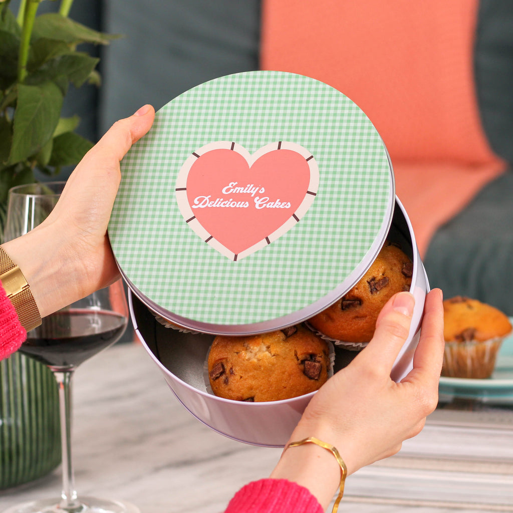 Personalised Gingham Cake Baking Birthday Treat Tin