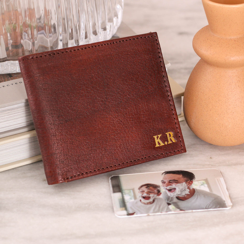 Personalised Mens Leather Wallet And Photo Keepsake