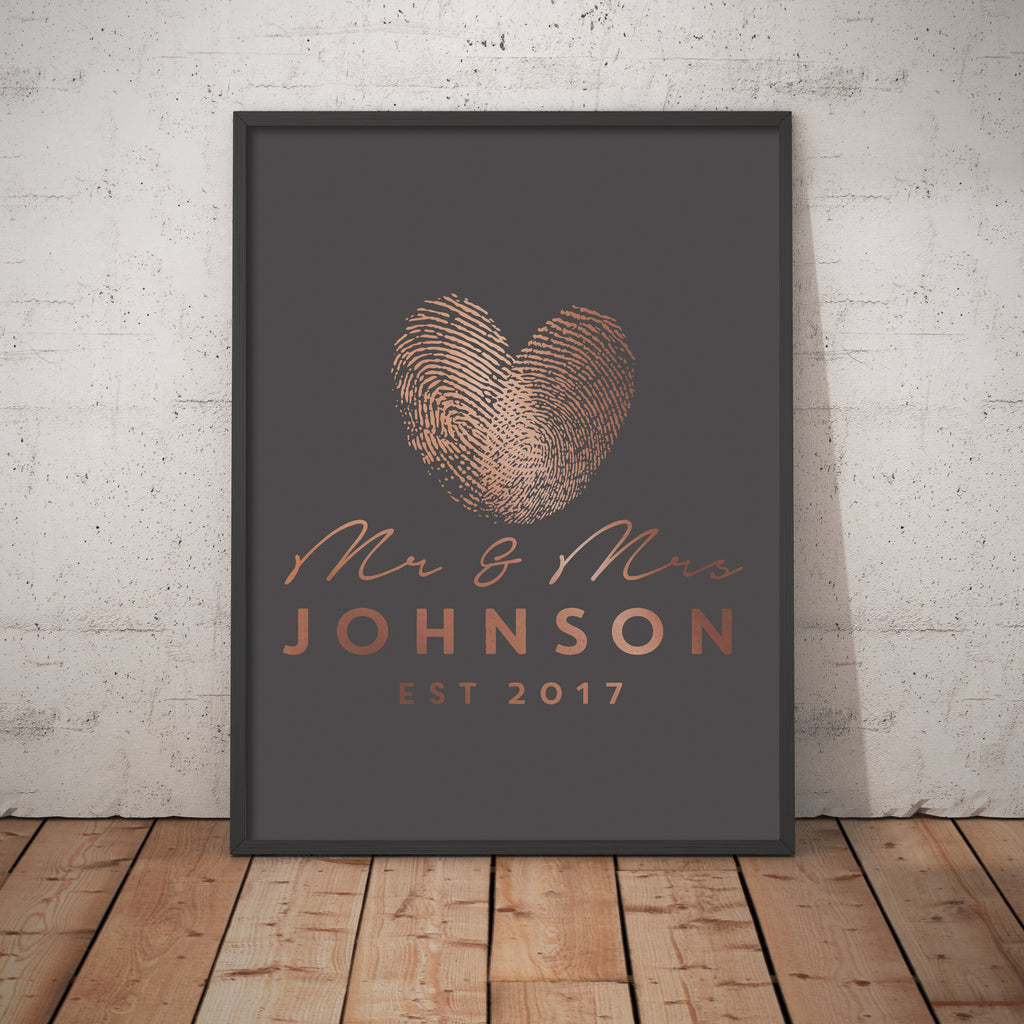 Personalised Metallic Finger Print Heart Print