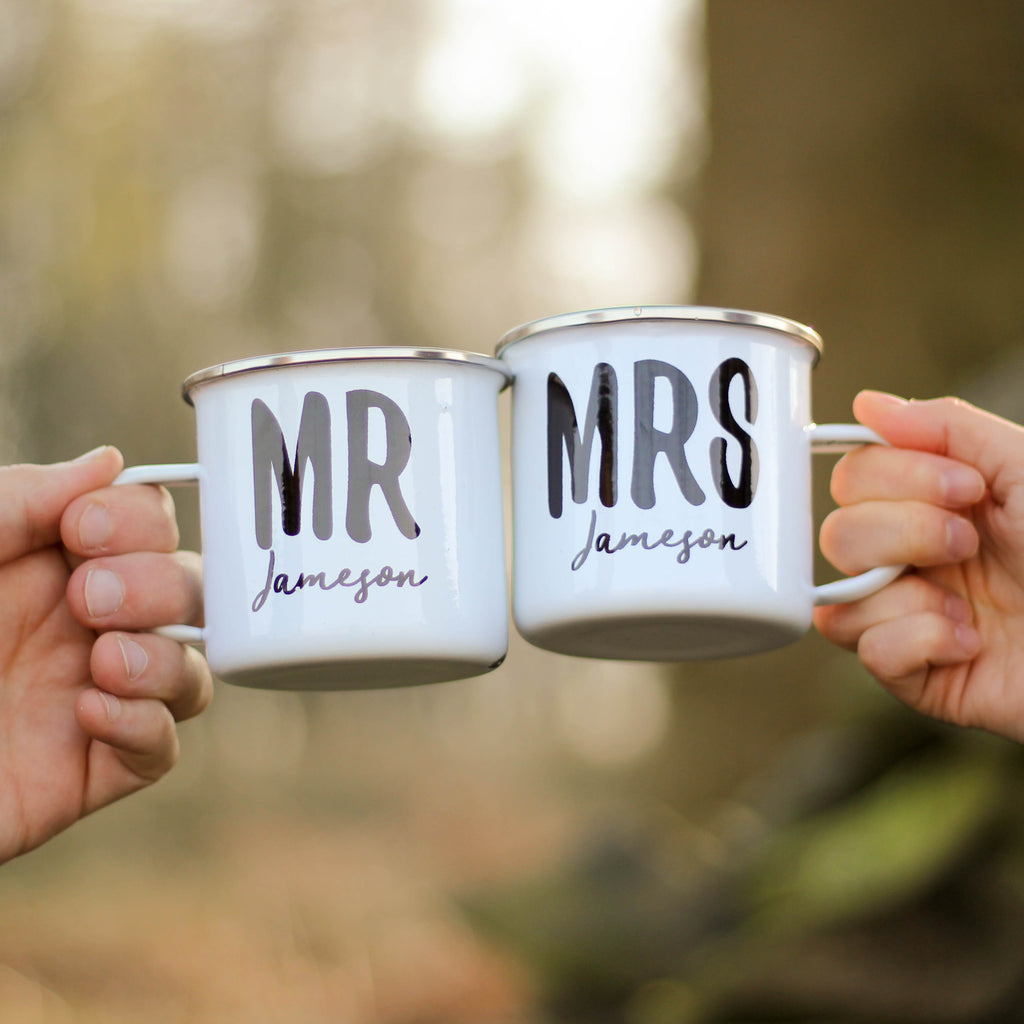 Personalised Mr & Mrs Enamel Mug