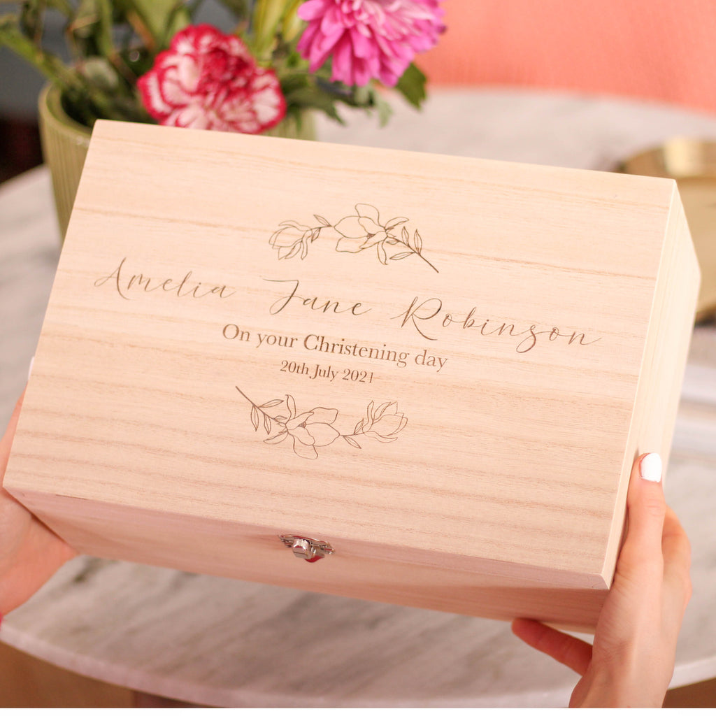 Personalised Floral Christening Keepsake Box Gift