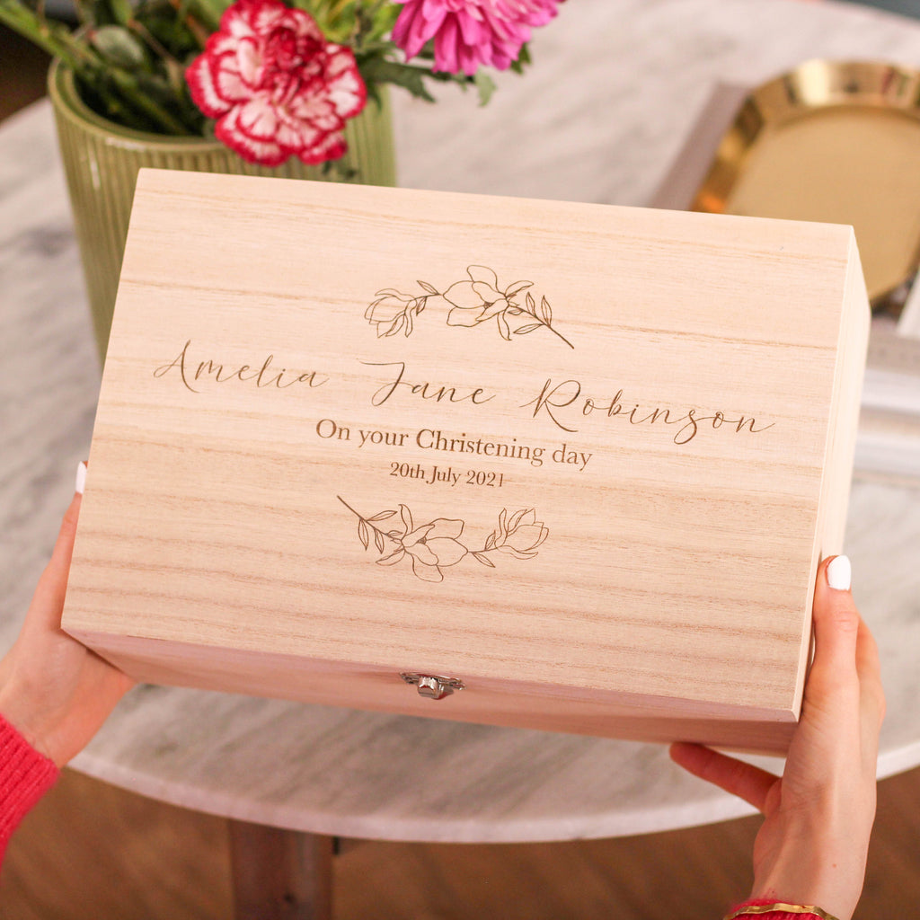 Personalised Floral Christening Keepsake Box Gift