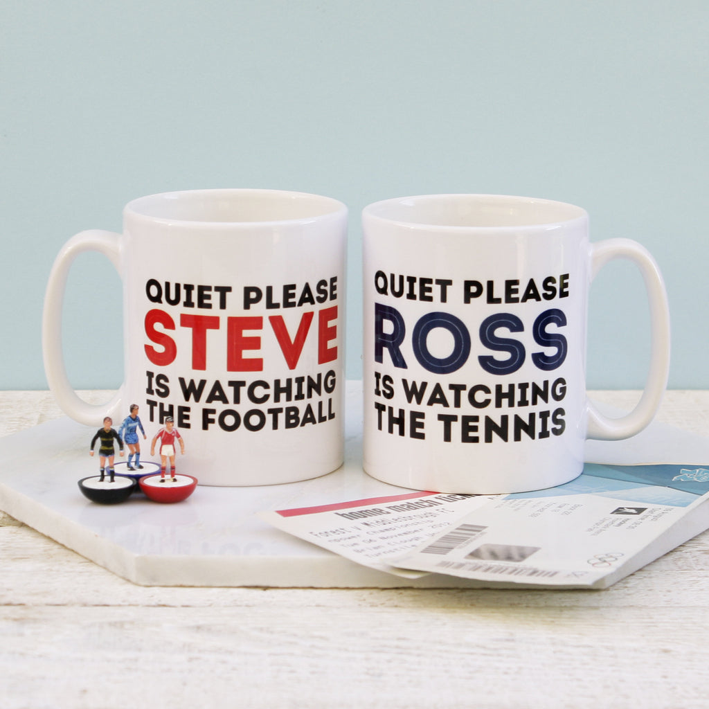 Personalised Quiet Please Watching The Sport Mug