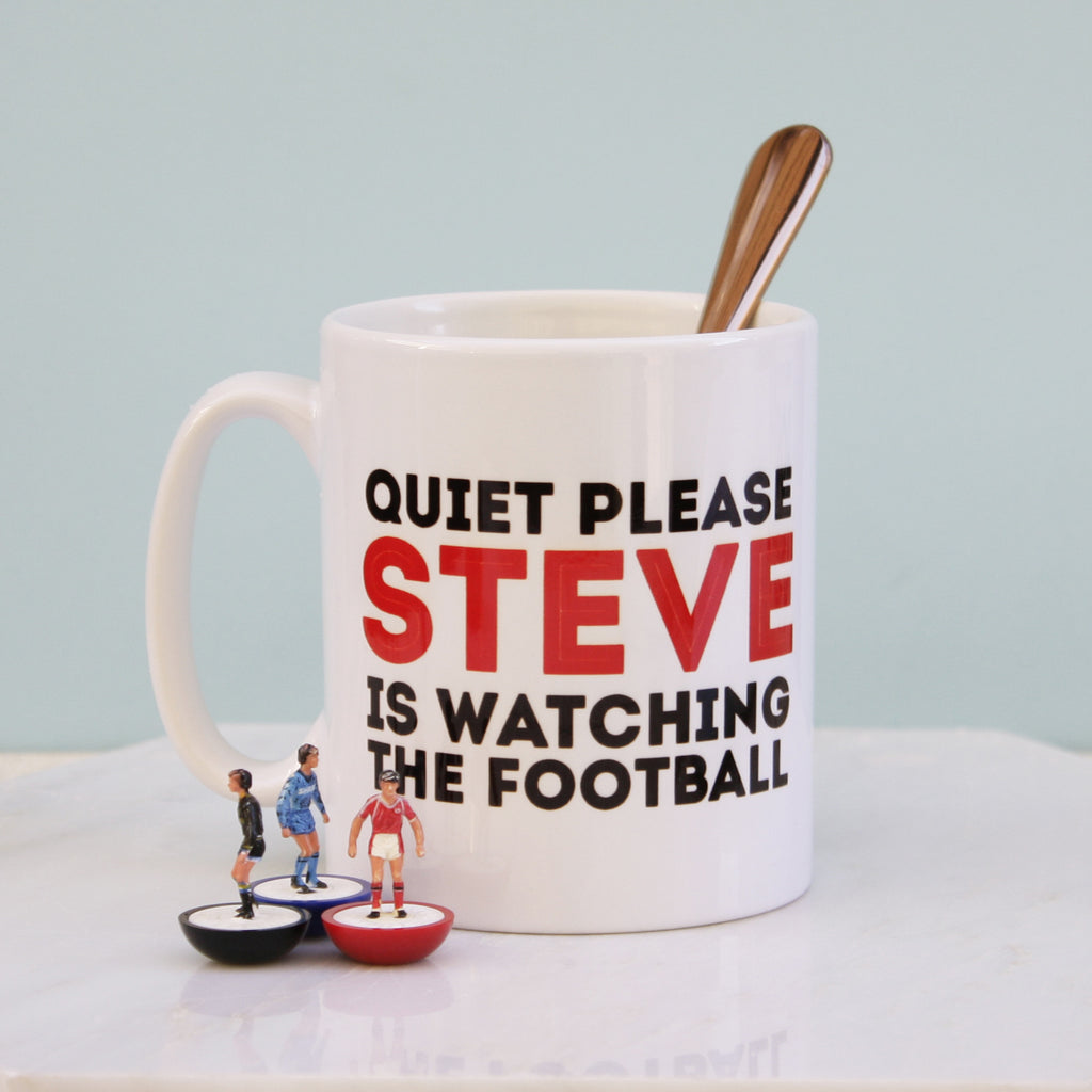 Personalised Quiet Please Watching The Sport Mug