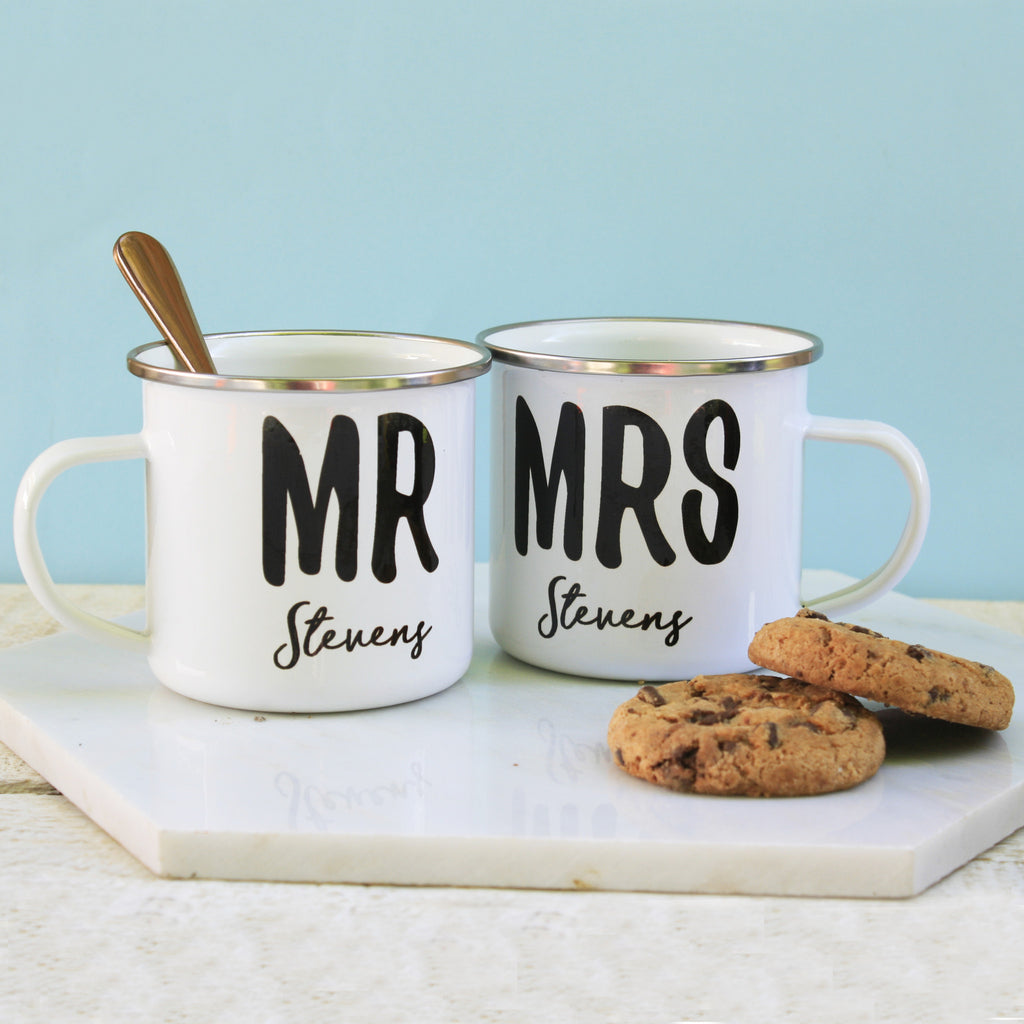 Personalised Mr & Mrs Enamel Mug