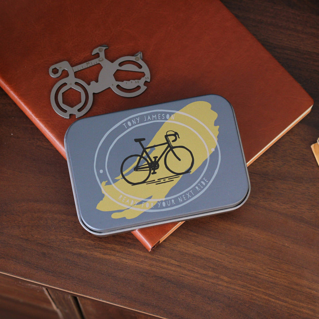 Personalised Hand Drawn Cycling Bike Tool Tin Gift