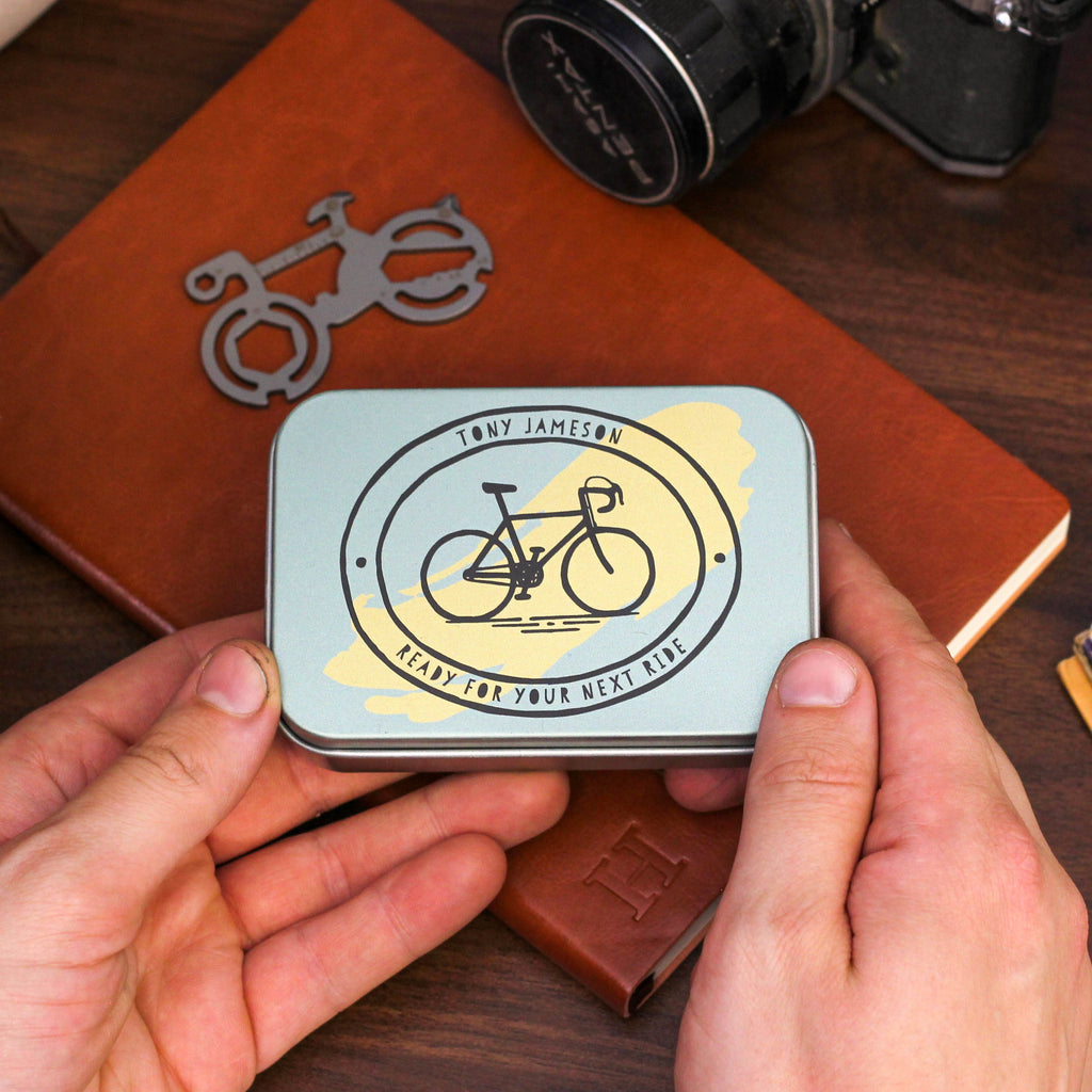 Personalised Hand Drawn Cycling Bike Tool Tin Gift