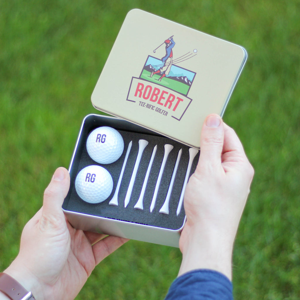 Personalised Minimal Golf Cart Tin Set For Him Or Dad