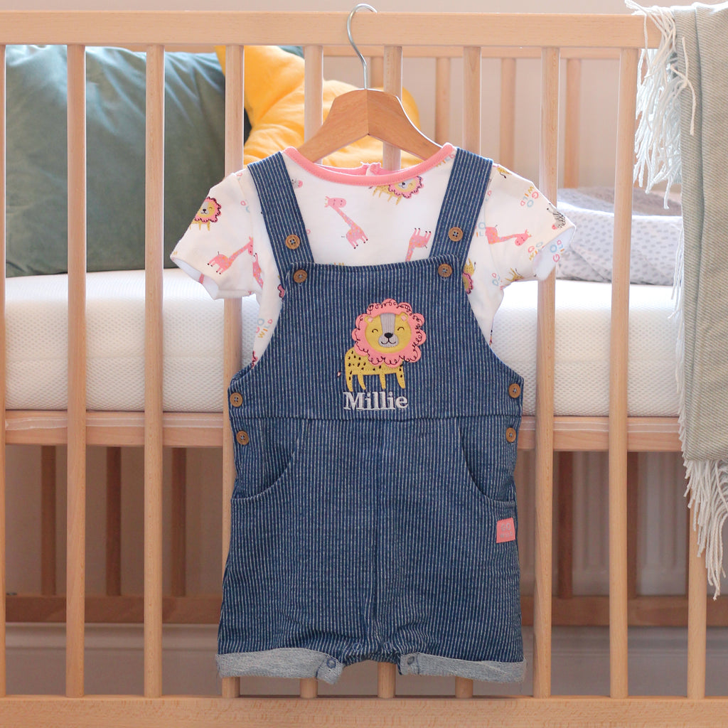 Personalised Baby Lion Dungarees Set For Girl