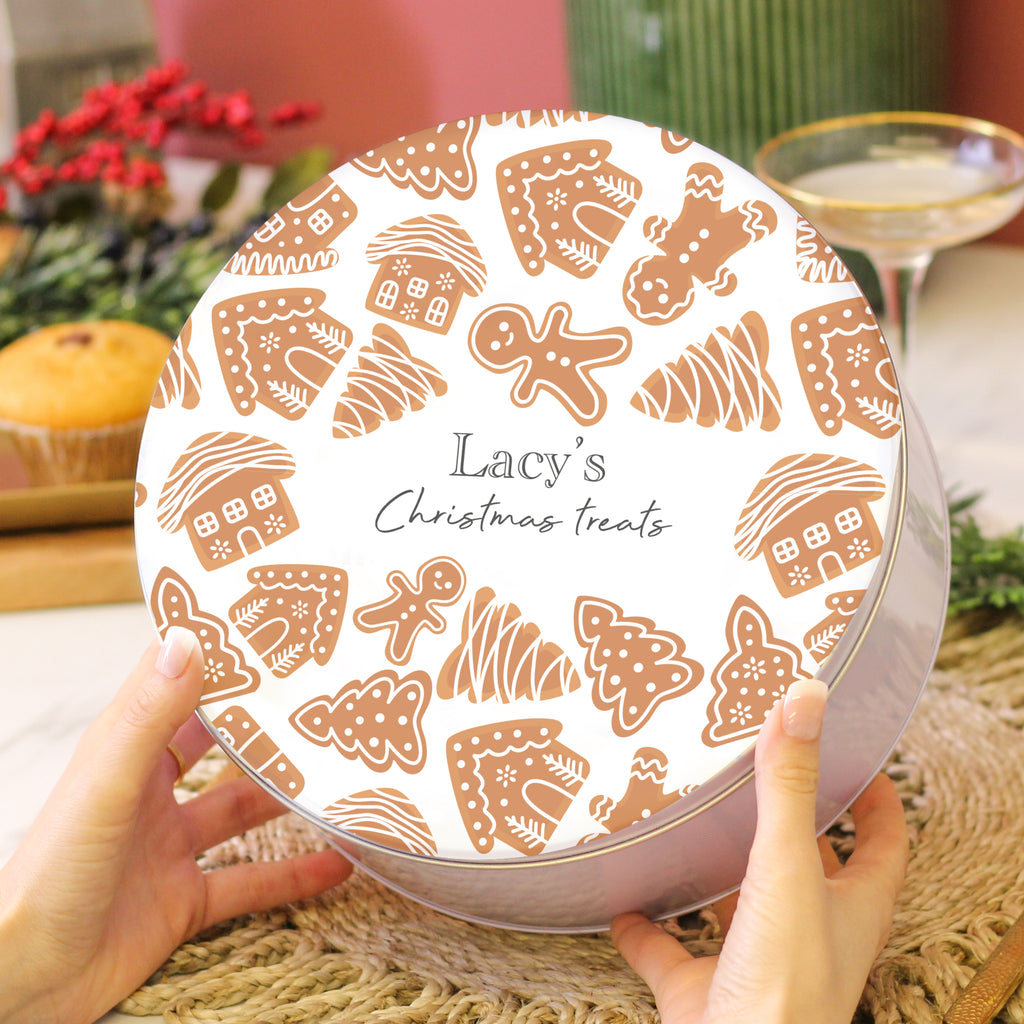 Personalised Christmas Gingerbread Pattern Cake Tin Gift For The Home Small And Large Bundle