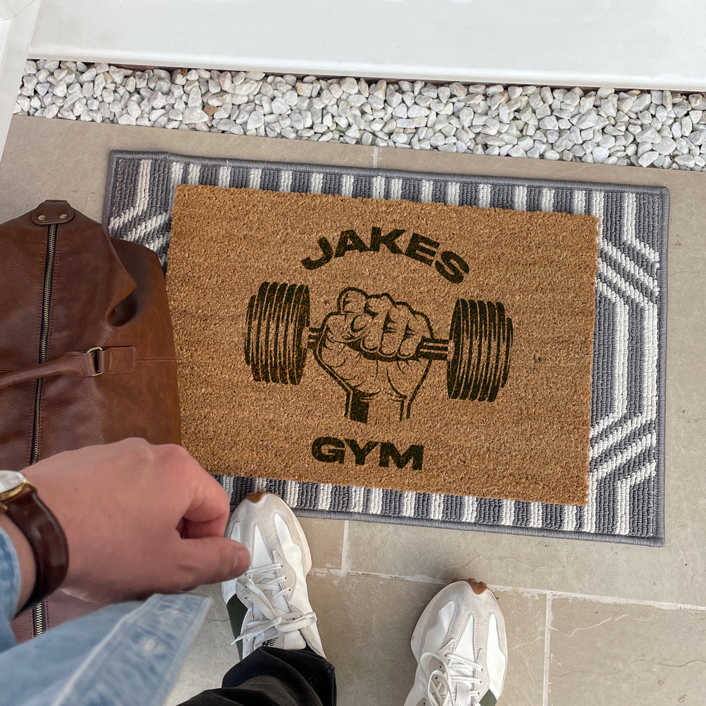 Personalised Home Gym Doormat Kettlebell Dumbbell Gift For His Or Her Garage Yoga Fitness