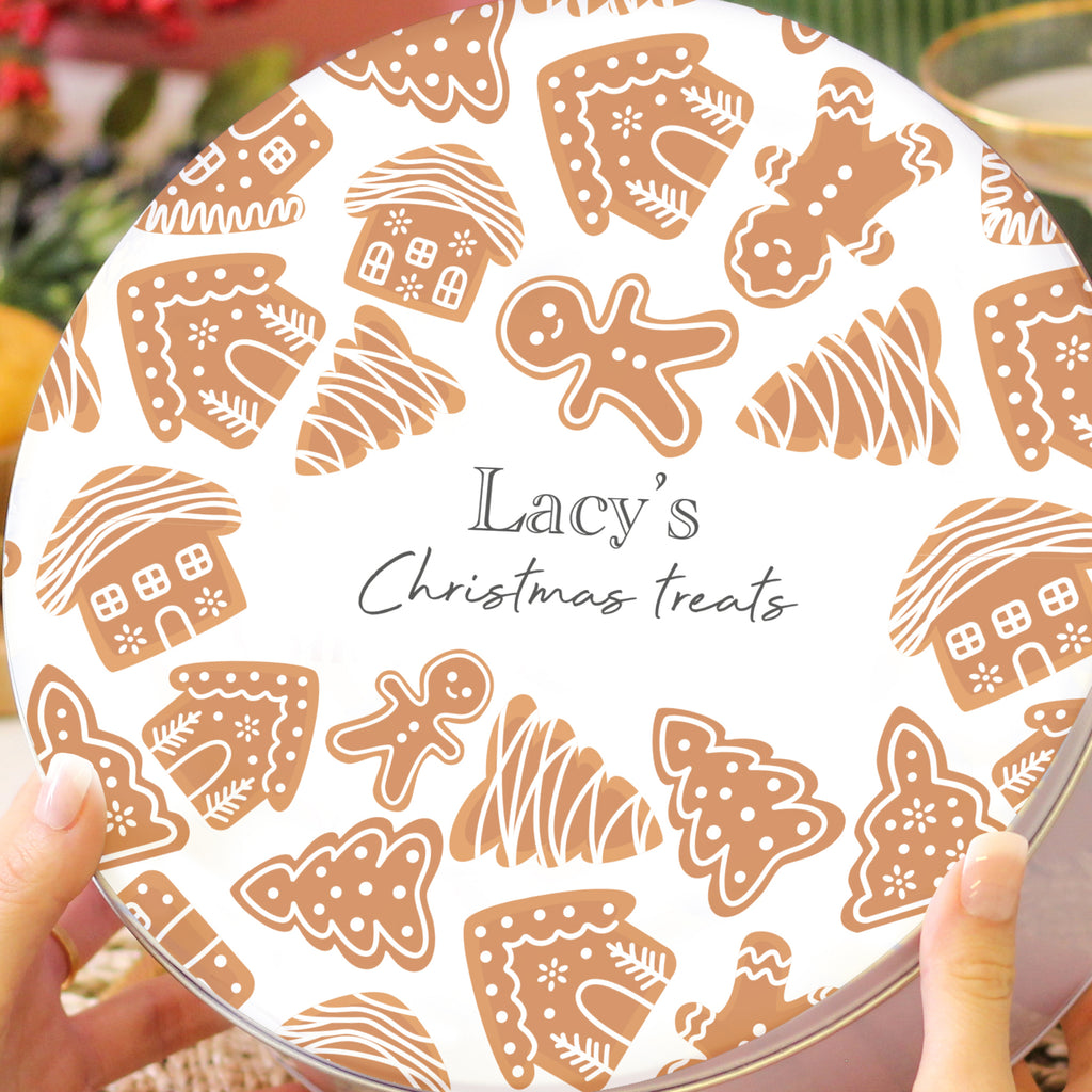 Personalised Christmas Gingerbread Pattern Cake Tin Gift For The Home Small And Large Bundle