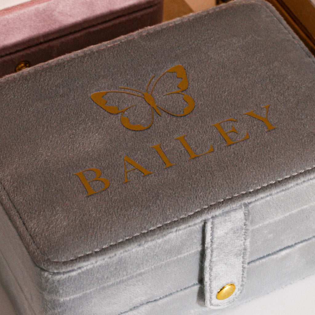 Personalised Velvet Butterfly Jewellery Travel Box For Her