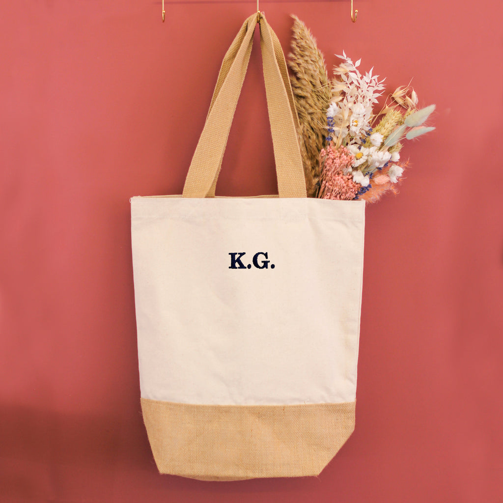 Personalised Initials Embroidery Beach Tote Bag Gift