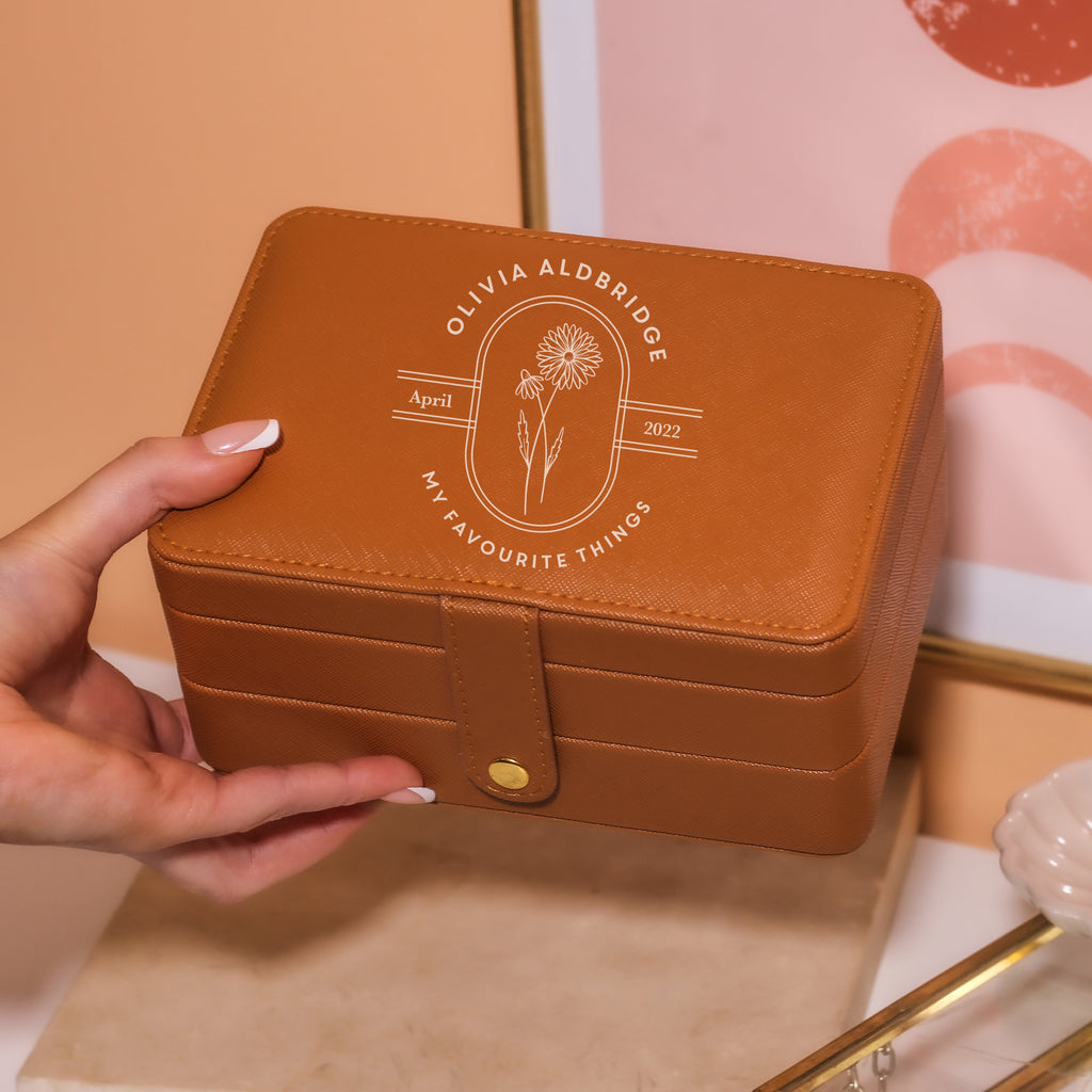 Personalised Birth Flower Jewellery Box Birthday Present For Her Travel Accessories Gift For The Home