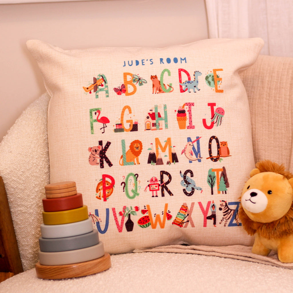 Personalised Alphabet Cushion For Kids Room Or Nursery