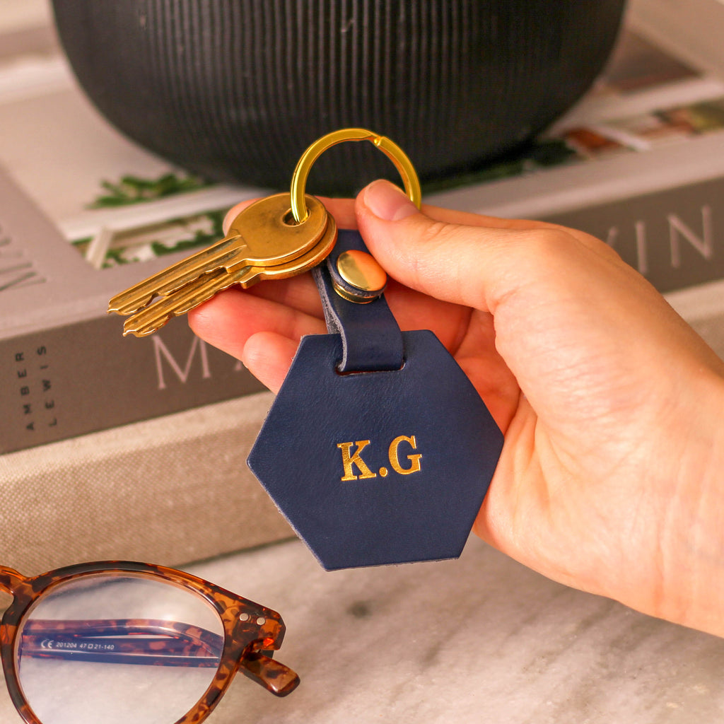 Personalised Leather Hexagon Keyring Gift For New Home