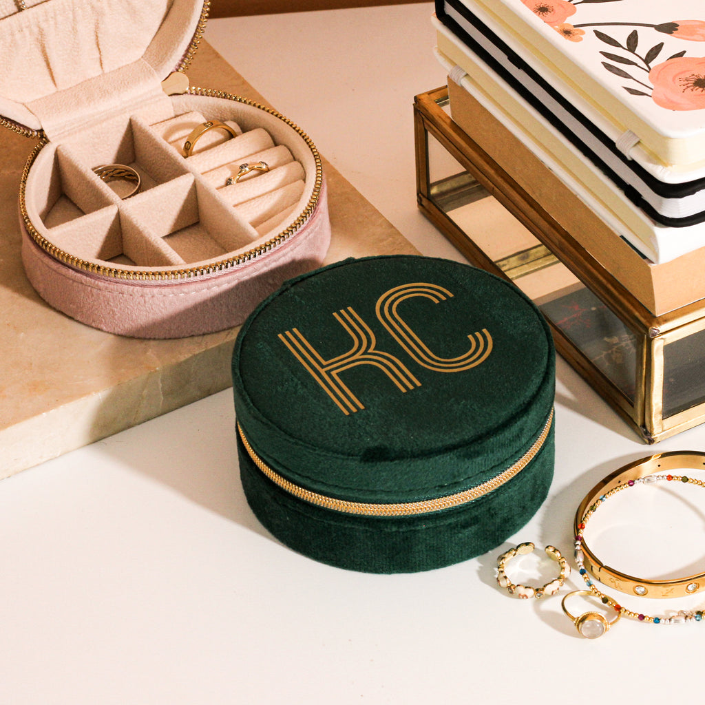 Personalised Initials Velvet Jewellery Box Travel Gift For Her Or For Home